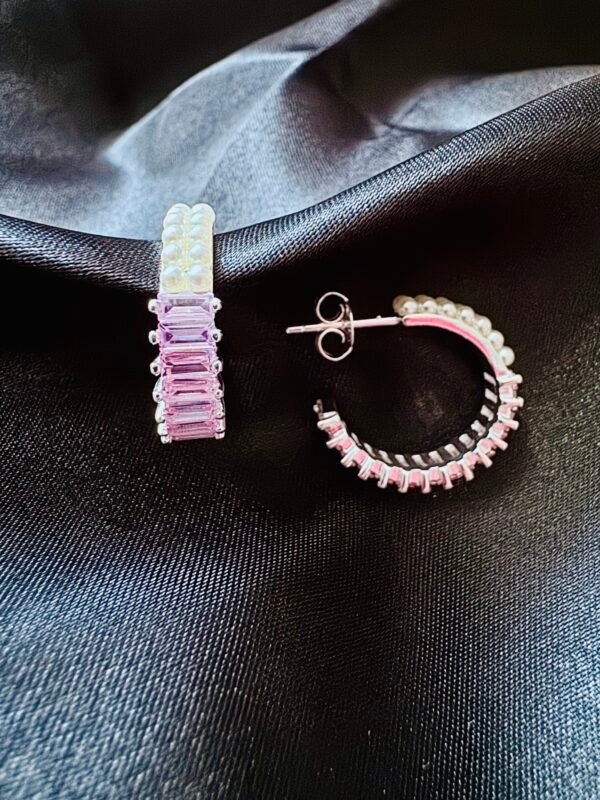 Semi Argollas con Perlas y Circones Rosados