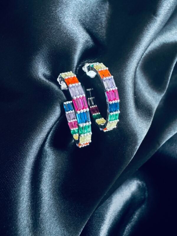 Semi Argollas Circones Baguette Multicolor