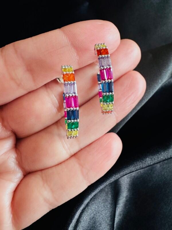 Semi Argollas Circones Baguette Multicolor