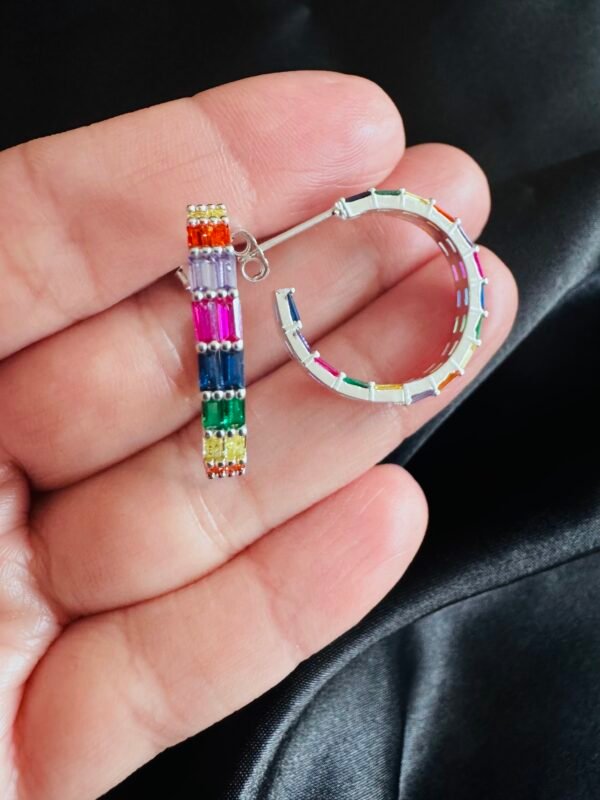 Semi Argollas Circones Baguette Multicolor