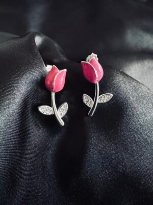 Aros Tulipán Esmaltado Fucsia