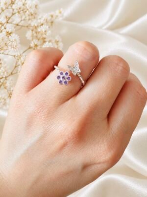 Anillo Adaptable Mariposa y Flor con Circones