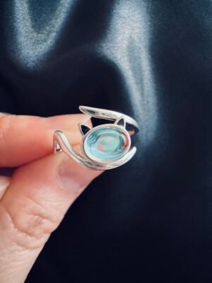 Anillo Adaptable Gatito con Piedra Luna