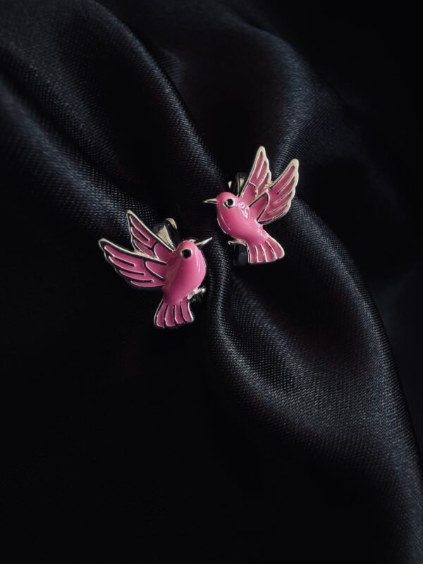 Argolla Huggie Colibrí Esmaltado Rosa