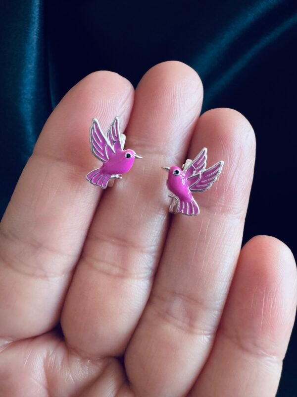 Argolla Huggie Colibrí Esmaltado Rosa