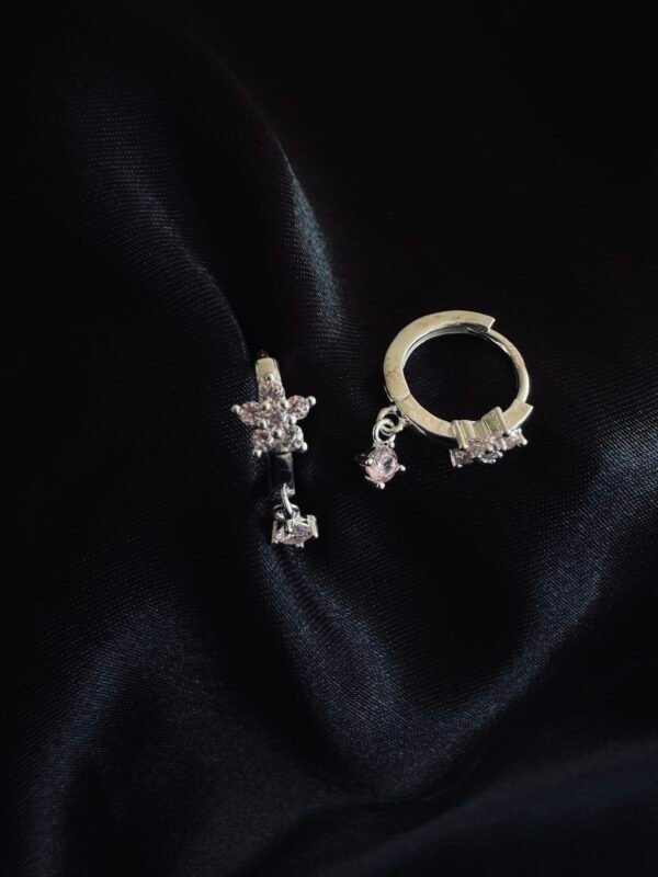 Argolla Huggie Flor con Circones Rosa