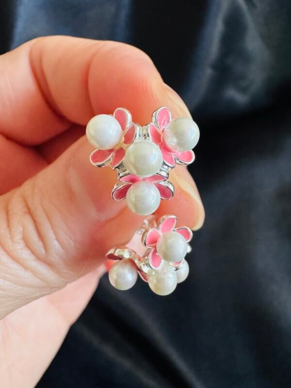 Aros Cuarteto de Flores Rosadas con Perlas