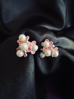 IMG_3186 Aros Cuarteto de Flores Rosadas con Perlas