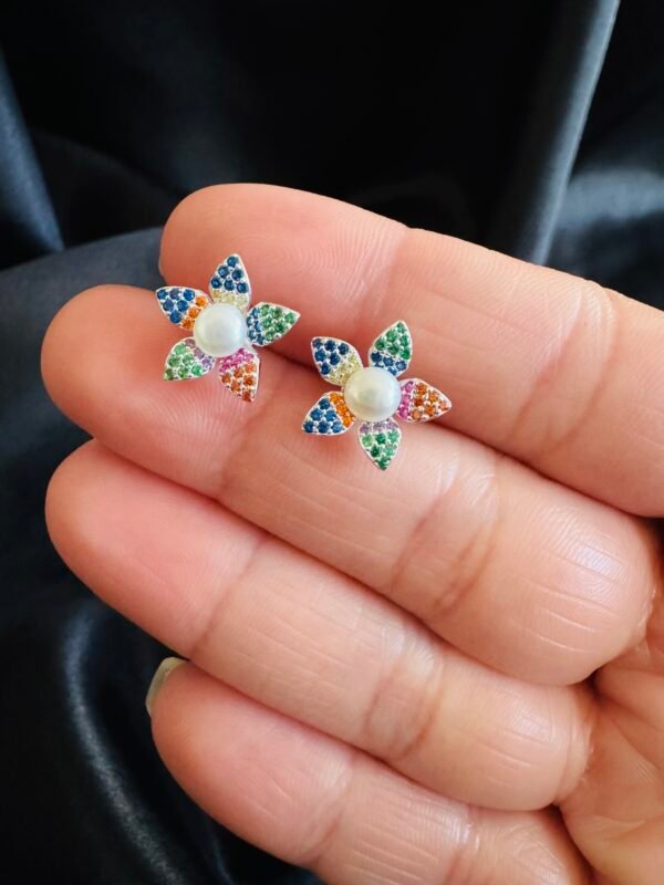 Aros Flor de Colores y Perla