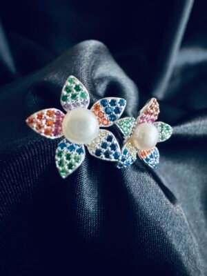 Aros Flor de Colores y Perla