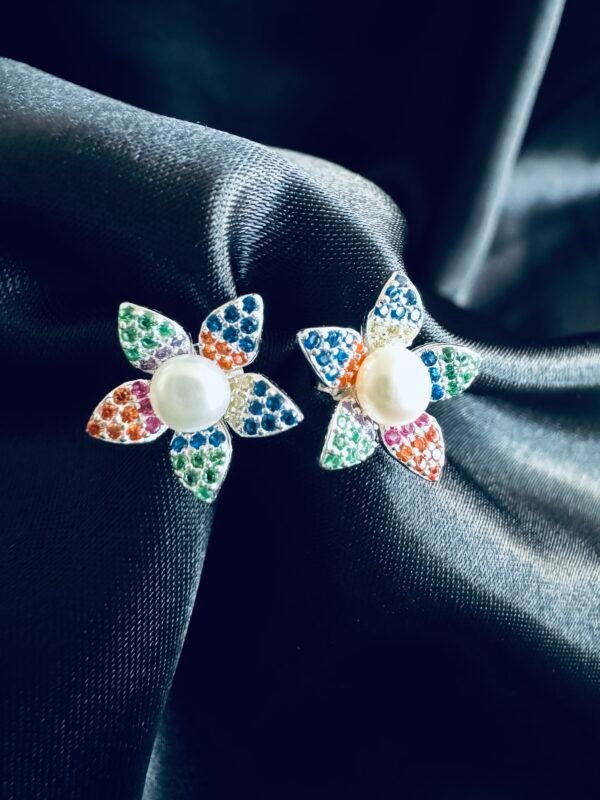 Aros Flor de Colores y Perla