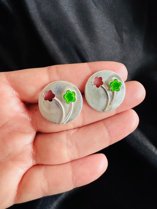 Aros Flor Verde Metalizada