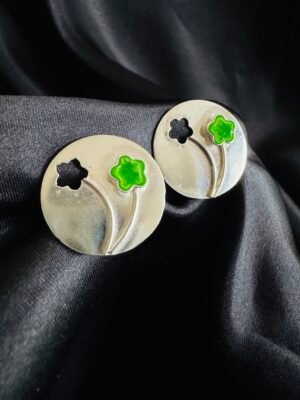 Aros Flor Verde Metalizada