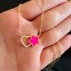 Collar Corazón Y Estrella Esmaltada Rosa