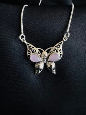 Collar Mariposa con Cuarzo Rosa