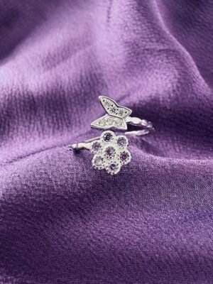 Anillo Adaptable Mariposa y Flor con Circones