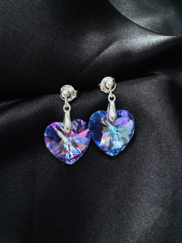 Aros Corazón de Cristal Azul Tornasol 💙