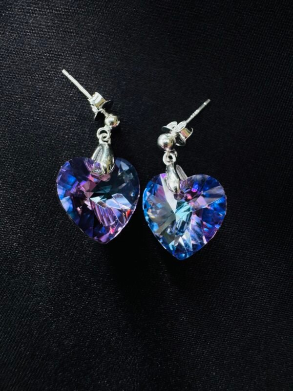 Aros Corazón de Cristal Azul Tornasol 💙