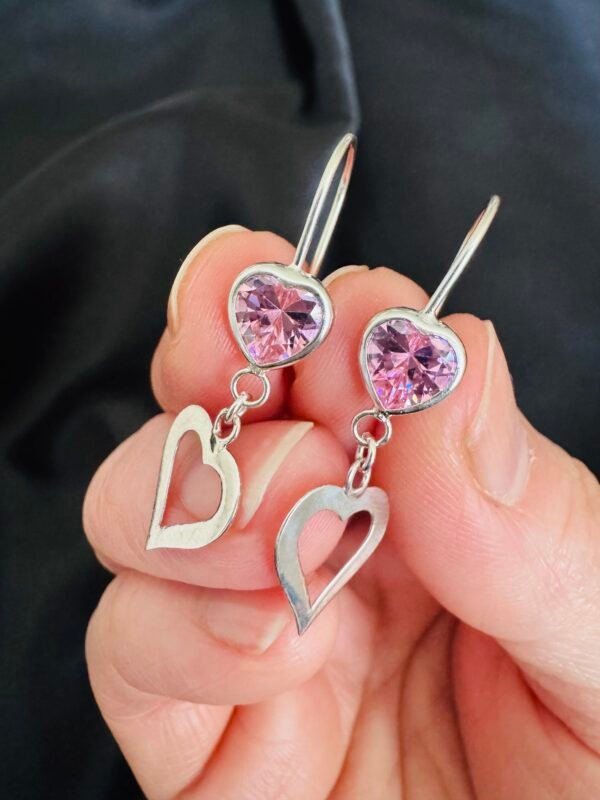 Aros Corazón con Circón Rosa