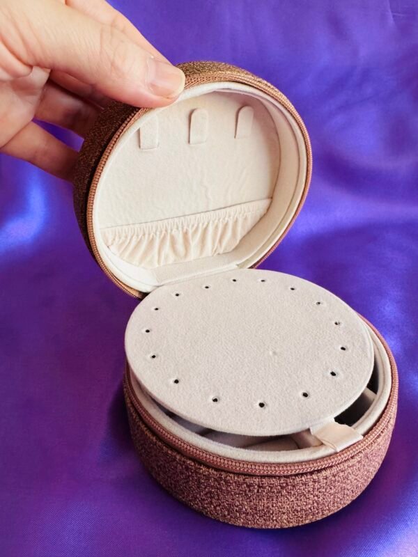 Joyero Redondo Café Doble Compartimento con Espejo