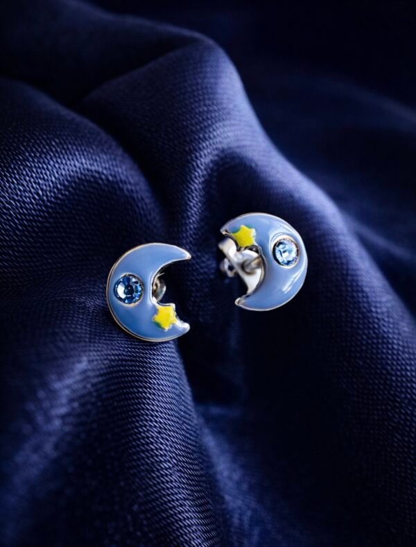 Aros con Tope Lunita Esmaltada Azul